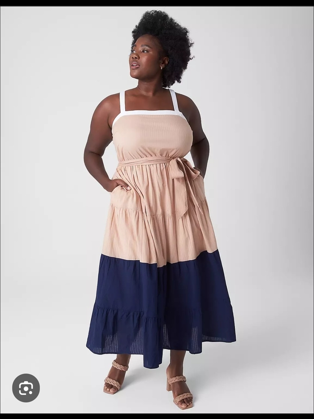 Lane Bryant Beige and Navy Tiered Maxi Dress Sz 20